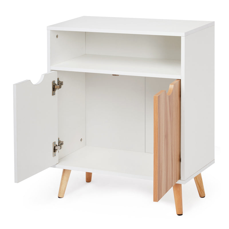 Meerveil Storage Cabinet, White Oak Color, 2 Doors, with Solid Wooden Legs