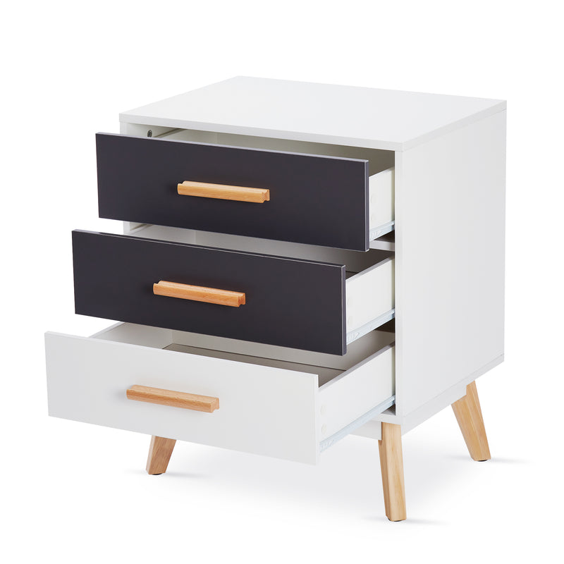 Meerveil Storage Cabinet, White and Grey, Nordic Style, 3 Chest of Drawers, with Solid Wood Legs