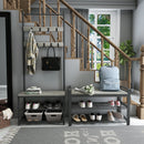 Meerveil Retro Industrial Shoe Bench, Antique / Warm Grey Wood Grain Color, Multi-layer Design