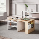 Meerveil Wood Modern Coffee Table, White and Oak Color, Extendable Adjustable Direction