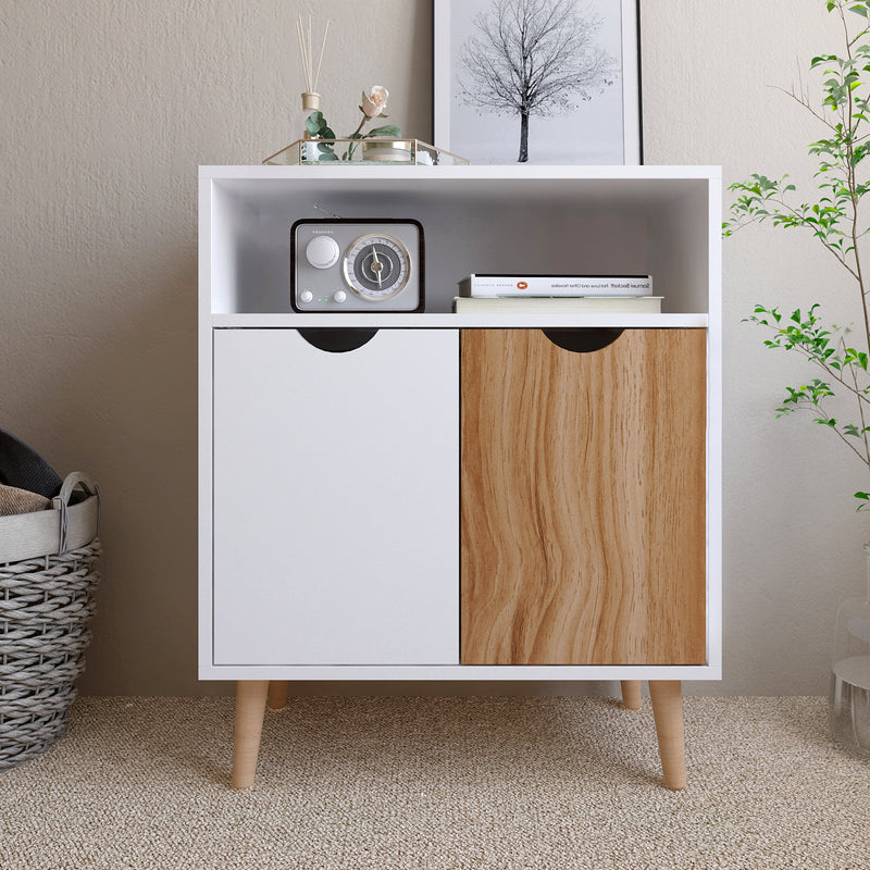 Meerveil Storage Cabinet, White Oak Color, 2 Doors, with Solid Wooden Legs