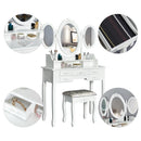Meerveil Modern Dressing Table, White Color, with 3 Rotating Mirrors and Stool
