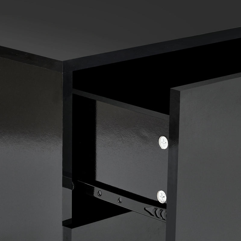 Meerveil LED Bedside Cabinet, Black Color, with 2 Drawers, High Gloss with USB Light