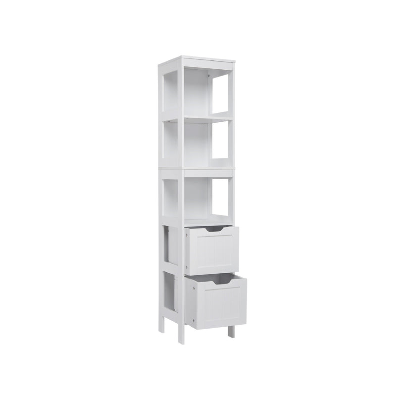 Meerveil Simple Bathroom Cabinet, White Color, The Upper Open Space, 2 Drawers
