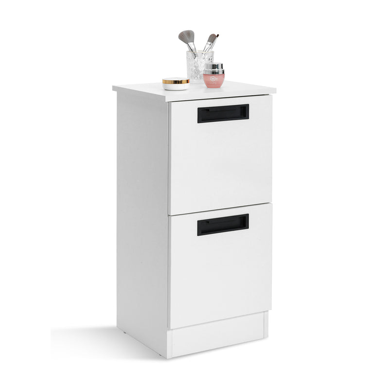 Meerveil Freestanding Bathroom Cabinet, White Color, 2 Drawers and Black Pulls