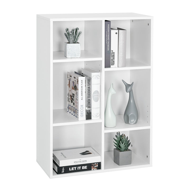 Meerveil Modern Bookcase, White Color, 6 Opening Storage Units