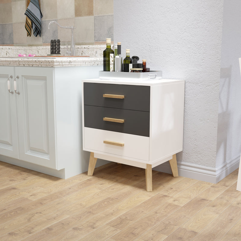 Meerveil Storage Cabinet, White and Grey, Nordic Style, 3 Chest of Drawers, with Solid Wood Legs