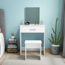 Meerveil Modern Dressing Table Set, White Color, Providing Frameless Mirror and Stool