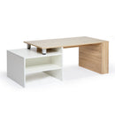 Meerveil Wood Modern Coffee Table, White and Oak Color, Extendable Adjustable Direction