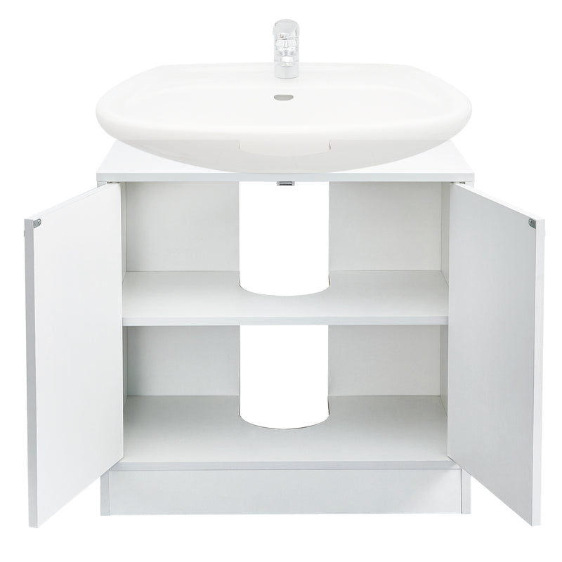 Meerveil Bathroom Under Sink Cabinet, White Color, Storage Unit with 2 Doors