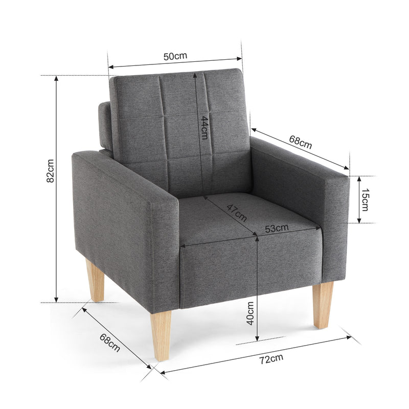 Meerveil Modern Armchair, Light/Dark Grey Color, Solid Wood Frame Inside