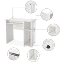 Meerveil Computer Desk, White Color, Workstation with Storage Compartment and Cable Management Hole