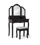 Meerveil Classic Dressing Table, Black/White Color, Providing a Large Mirror, Drawers and Printed Stool