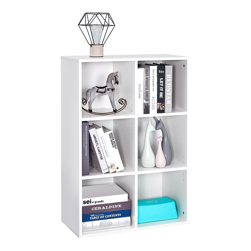 Meerveil Modern Bookcase, White Color, 6 Opening Storage Units