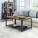 Meerveil Retro Industrial Coffee Table, Antique Warm Grey Wood Grain Color
