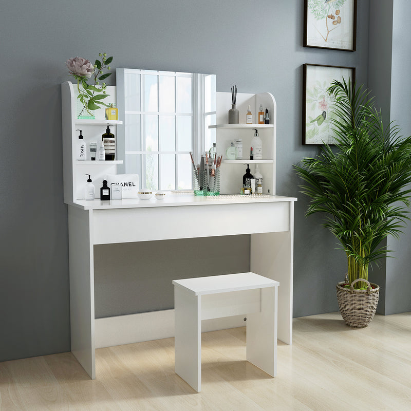 Meerveil Dressing Table Set, White Color, Large Storage Space, Providing Mirror, Drawer, Stool