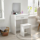 Meerveil Modern Dressing Table Set, White Color, Providing Frameless Mirror and Stool