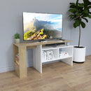 Meerveil Modern Style TV Cabinet, White & Wooden Color, Extendable Structure