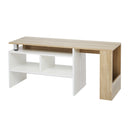 Meerveil Modern Style TV Cabinet, White & Wooden Color, Extendable Structure