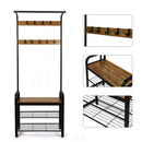Meerveil Coat Rack, Antique /Warm Grey Wood Grain Color, with Shoe Storage Bench and Anti-tip Straps