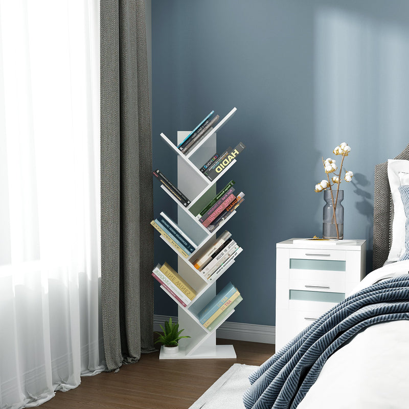 Meerveil Modern Bookcase, White Color, 9 Tier Tree Shape Design