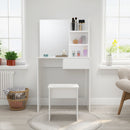 Meerveil Modern Dressing Table Set, White Color, Providing Frameless Mirror and Stool