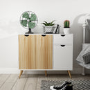 Meerveil Modern Storage Cabinet, White and Oak Color Matching, 3 Doors and Single Drawer