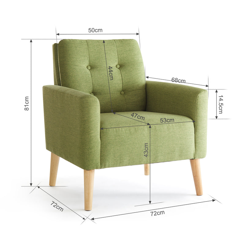 Modern Style Armchair, Grass Green/Lemon Yellow Color, Solid Wood Legs