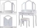 Meerveil Classic Dressing Table, Black/White Color, Providing a Large Mirror, Drawers and Printed Stool