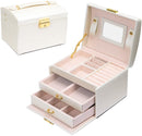 Meerveil Modern Jewellery Box, Black/White/Pink Color, Has Partitions and a Small Mirror