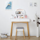 Meerveil Dressing Table, White Color, with Round Mirror and Stool