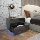 Meerveil LED Bedside Cabinet, Black Color, with 2 Drawers, High Gloss with USB Light