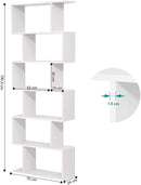 Meerveil Wooden Bookcase, White Color, 6 Tier Tall, Free Standing