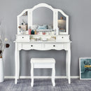Meerveil Classic Dressing Table, Black/White Color, Providing a Large Mirror, Drawers and Printed Stool