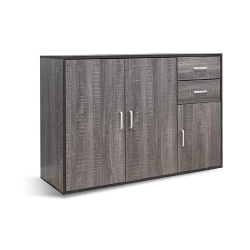 Meerveil Sideboard, Grey Color, Push-Open Design with 2 Drawers and 3 Doors
