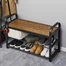 Meerveil Retro Industrial Shoe Bench, Antique / Warm Grey Wood Grain Color, Multi-layer Design