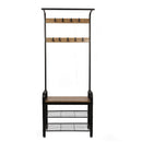 Meerveil Coat Rack, Antique /Warm Grey Wood Grain Color, with Shoe Storage Bench and Anti-tip Straps