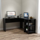 Meerveil Black L-shaped Computer Corner Desk, with 2 Storage Shelves