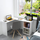 Meerveil L-shaped Computer Desk, White/Black Color, 2 Storage Compartments