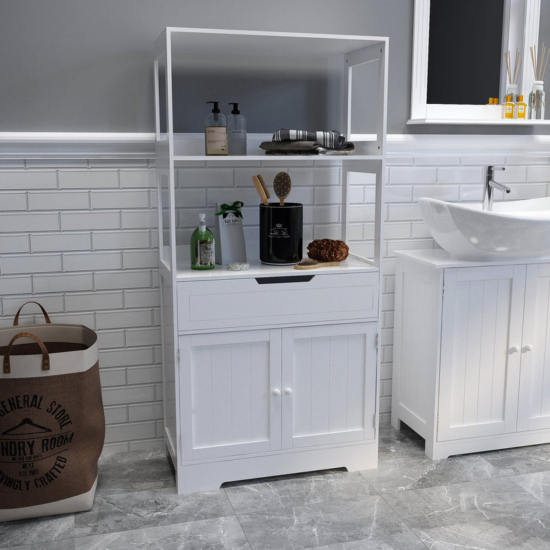 Meerveil Simple Bathroom Cabinet, White Color, The Upper Open Space, Single Drawer and Door