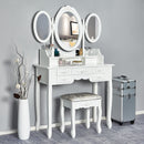 Meerveil Modern Dressing Table, White Color, with 3 Rotating Mirrors and Stool