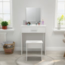 Meerveil Modern Dressing Table Set, White Color, Providing Frameless Mirror and Stool