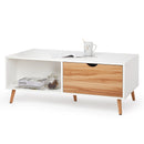 Meerveil Modern Style Coffee Table, White Color, with 2 Drawers, Solid Wood Legs