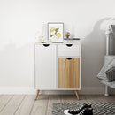 Meerveil Modern Storage Cabinet, White and Oak Color Matching, 2 Doors and Single Drawer