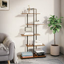 Meerveil Bookcase, Brown, 5 Tier Asymmetric Split Level Storage Shelf