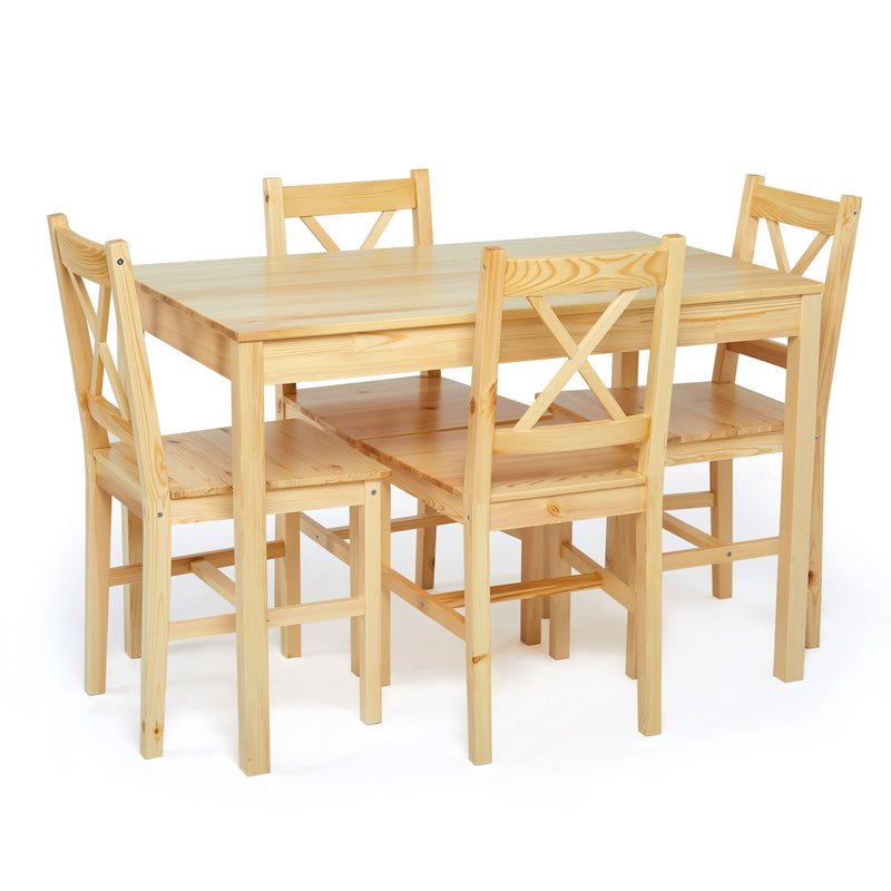 Meerveil Dining Table and Chairs Set, White&Blue/Natural Wood Color, Classic Style, Solid Pine Wood