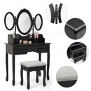 Meerveil Modern Dressing Table, White Color, with 3 Rotating Mirrors and Stool