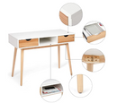 Meerveil Computer Desk, White + Oak, Nordic Style, with 2 Drawers 1 Storage Unit, and Solid Wood Legs