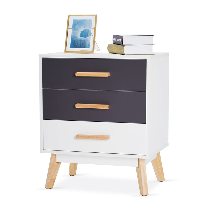 Meerveil Storage Cabinet, White and Grey, Nordic Style, 3 Chest of Drawers, with Solid Wood Legs