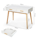 Meerveil Modern Computer Desk, White Color, 2 Drawers and Solid Wood Frame